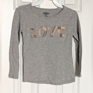 OshKosh B'gosh Kids (6/6X) Gray Long-Sleeve Shirt w/ Textured "Love" Graphic